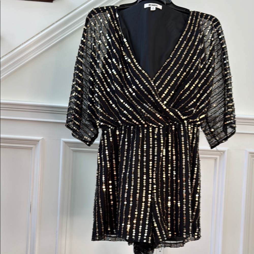 BB Dakota Sequin Embellished Black Gold Jumpsuit